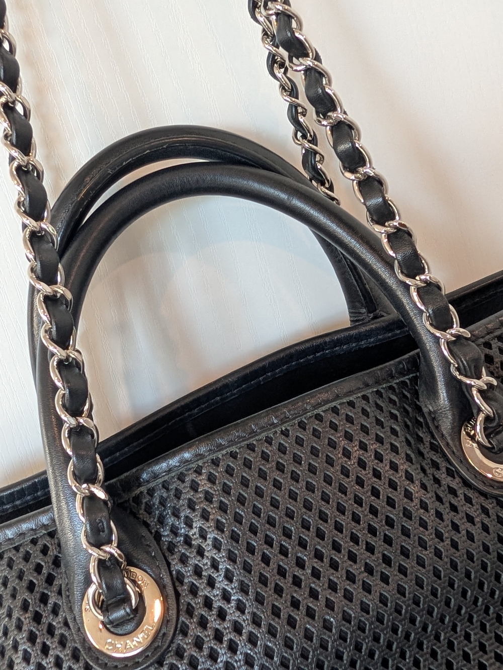 Chanel Black Calfskin Perforated Leather Tote - Picture 10 of 12